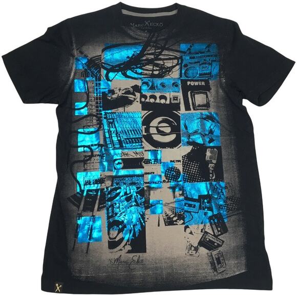 Marc Ecko T-Shirt Cut & Sew Metallic Screen Print Graphic Tee 100% Cotton Mens S - Picture 1 of 8